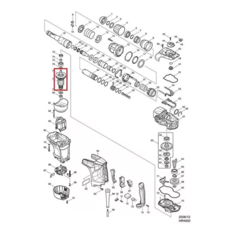 Inducido Original Makita para Martillo Rotopercutor Makita HR4002 Modelo: 513698-9